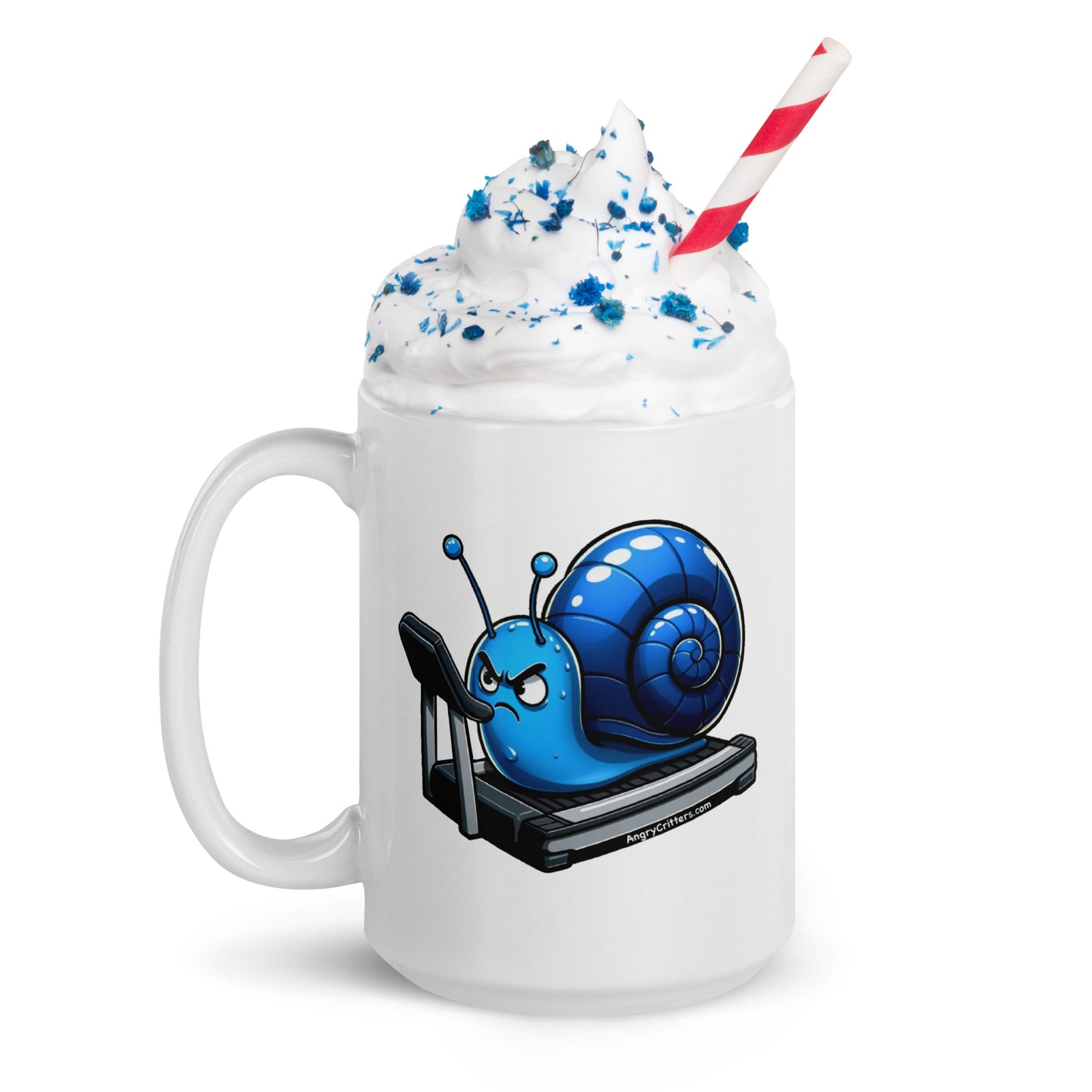 Angry Critters - Snail on a Treadmill White glossy mug