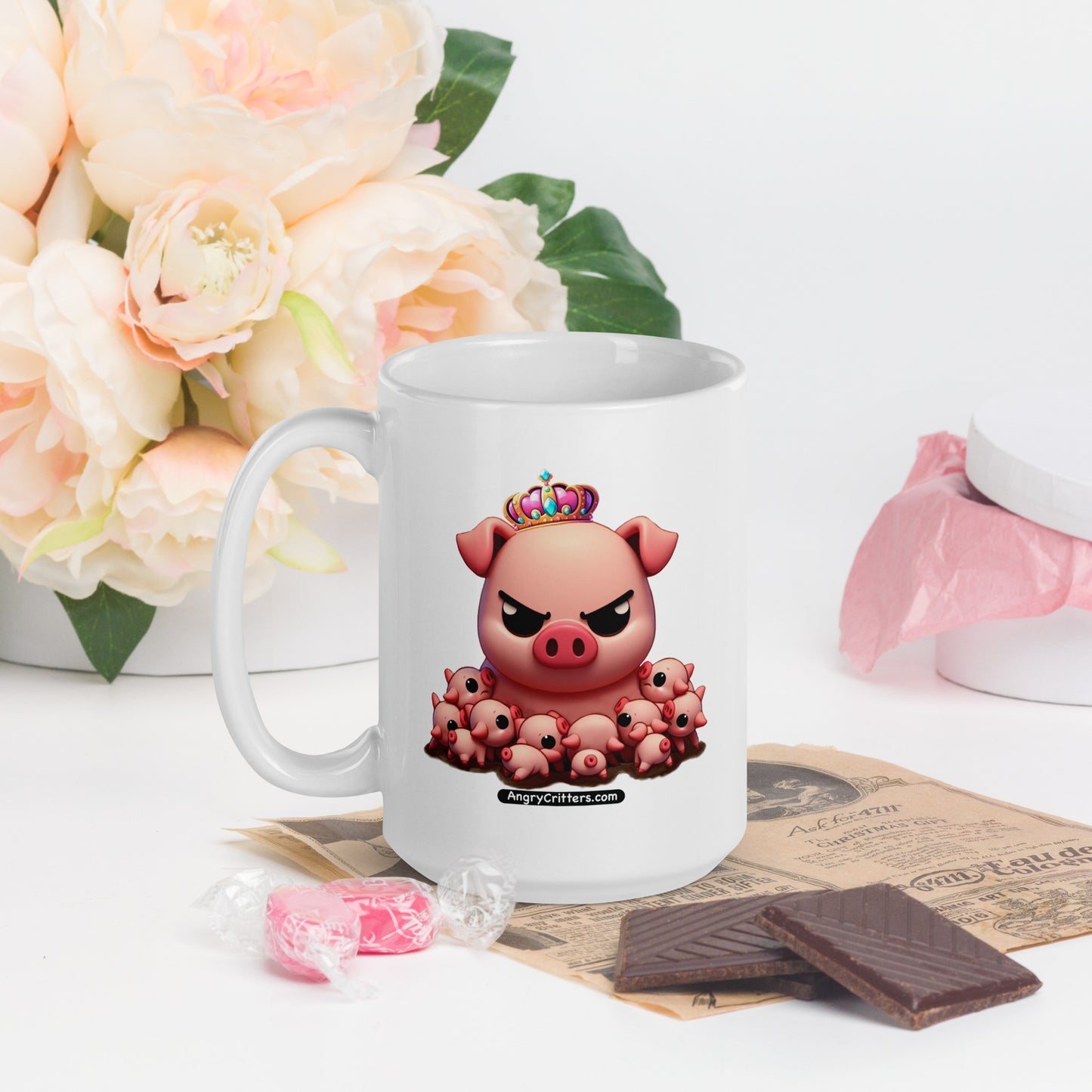 Angry Critters - Mother’s Day Pig with Piglets White glossy mug