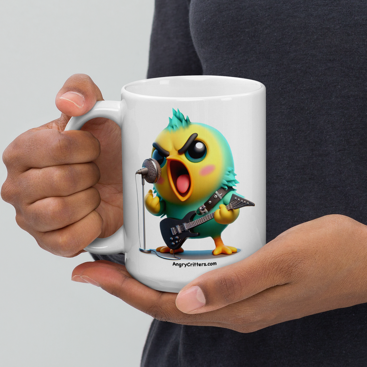 Angry Critters - Parakeet with an Axe, White glossy mug