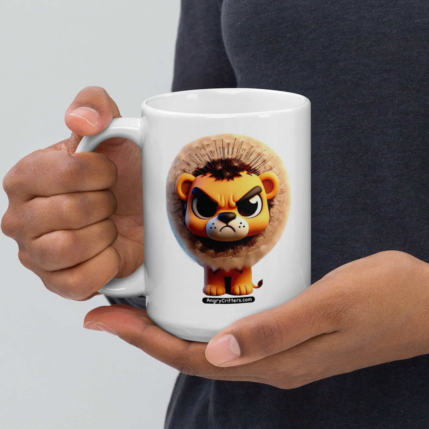 Angry Critters - Dandy Lion White glossy mug