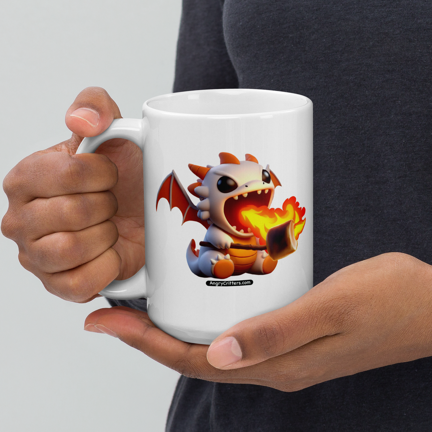 Angry Critters - Dragon Toasting Marshmallow, White glossy mug