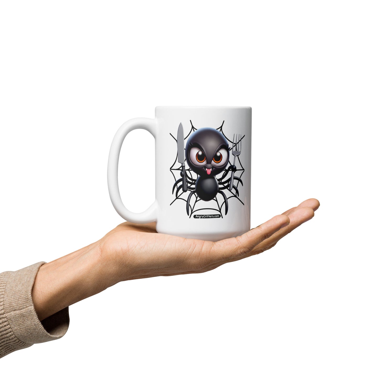 Angry Critters - Black Widow Spider, White glossy mug