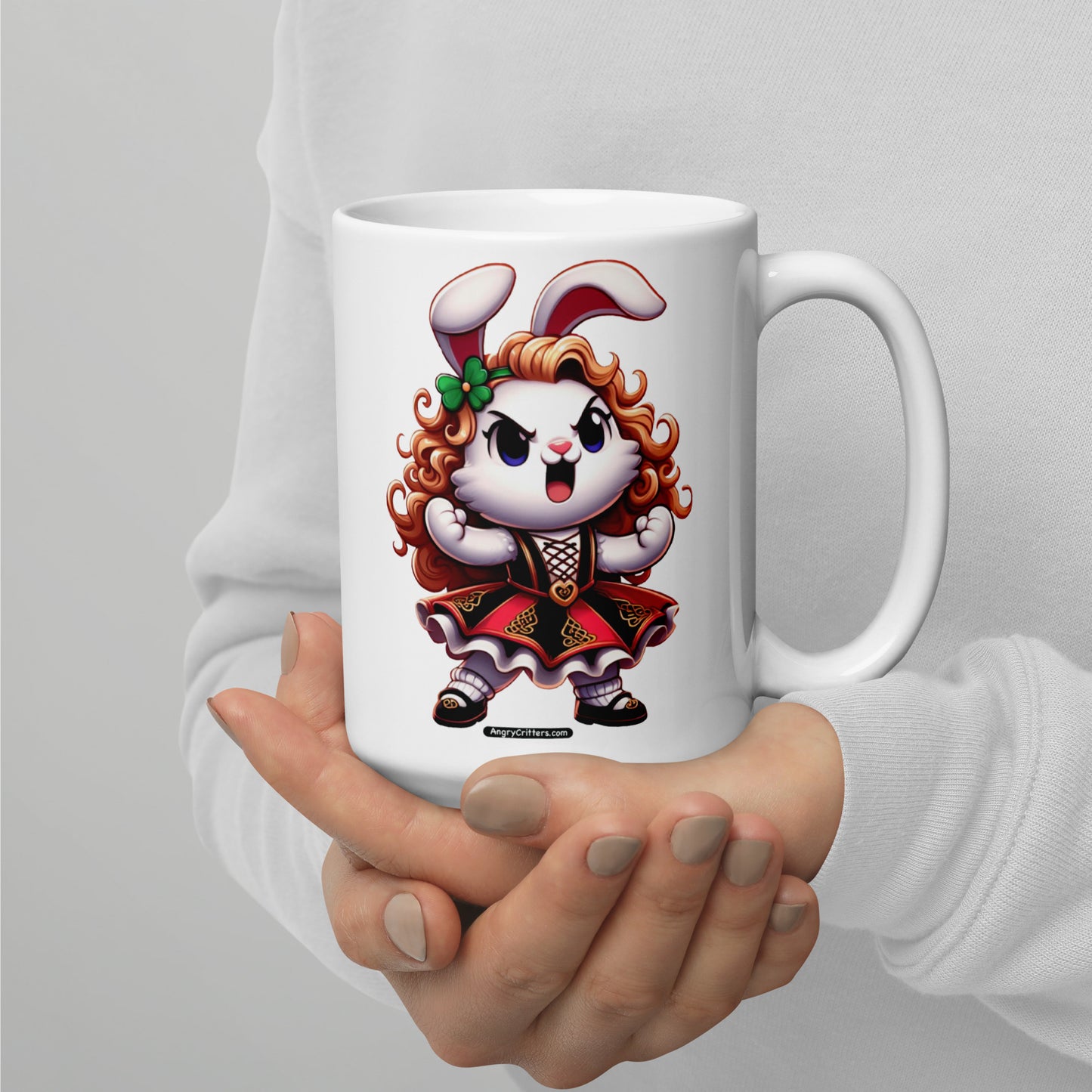 Angry Critters - Bunny Irish Dancer White glossy mug