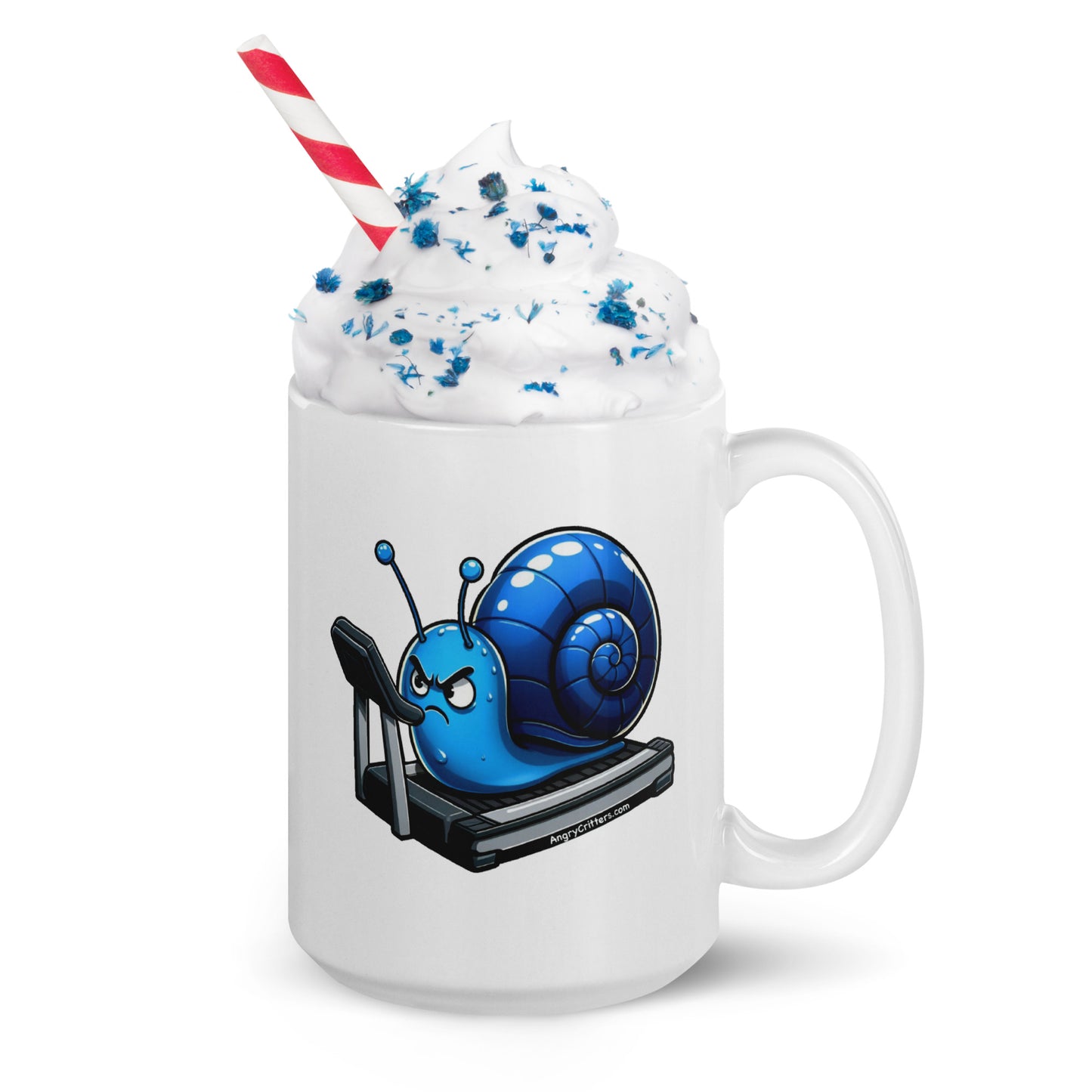 Angry Critters - Snail on a Treadmill White glossy mug