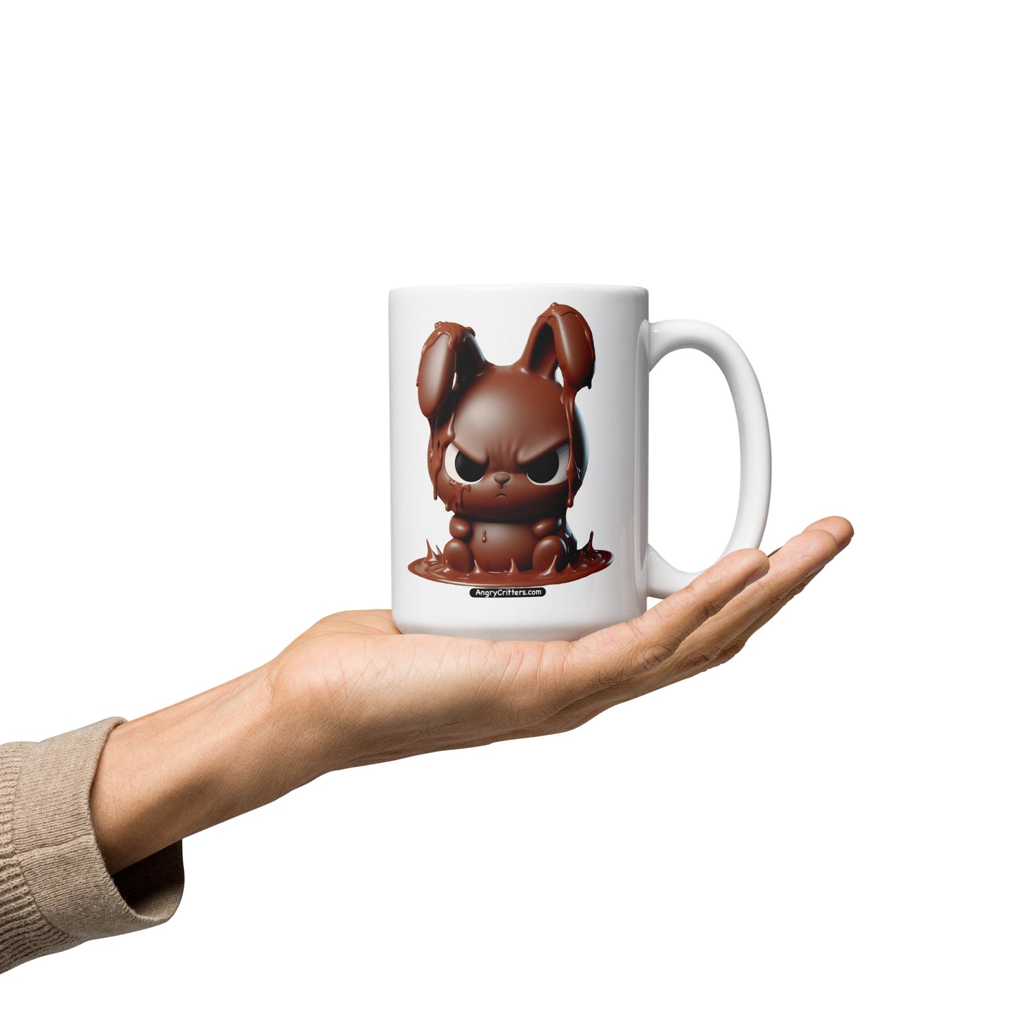 Angry Critters - Chocolate Bunny Melting White glossy mug