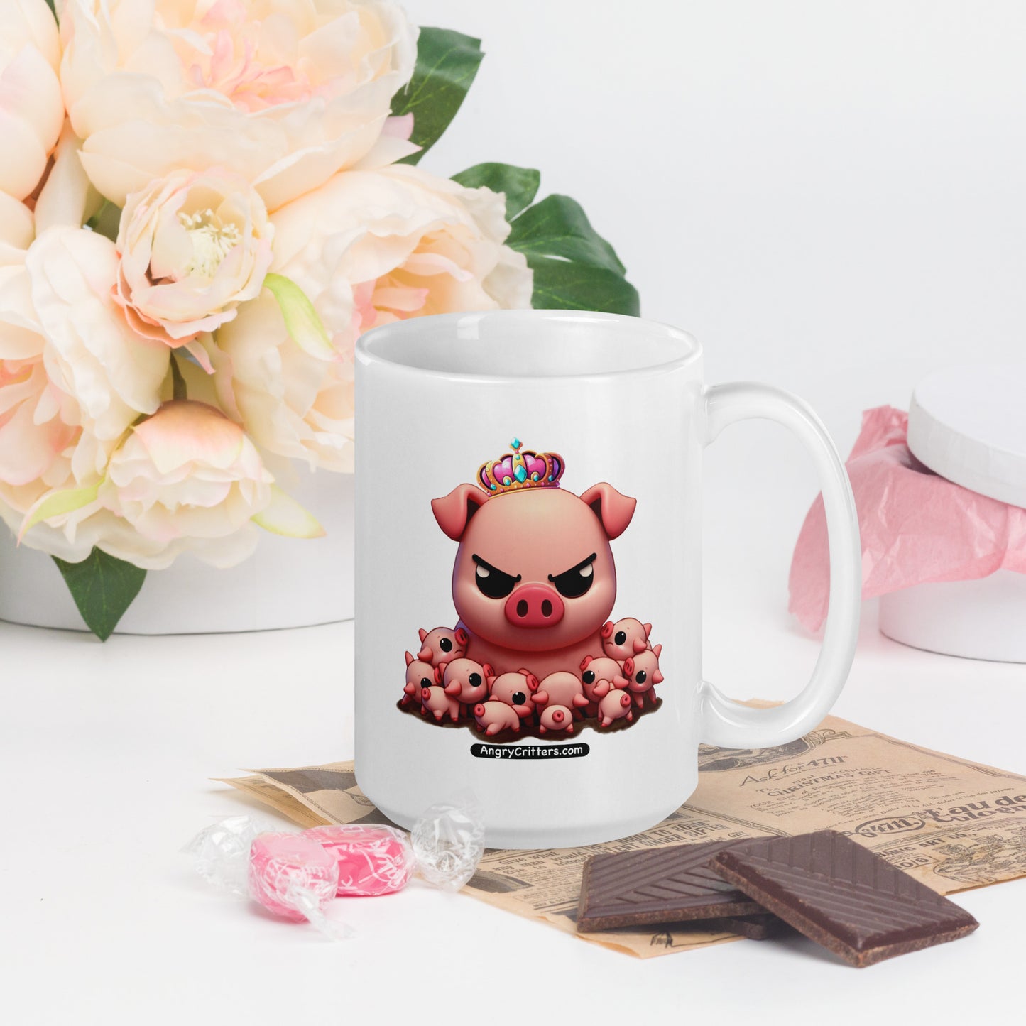 Angry Critters - Mother’s Day Pig with Piglets White glossy mug