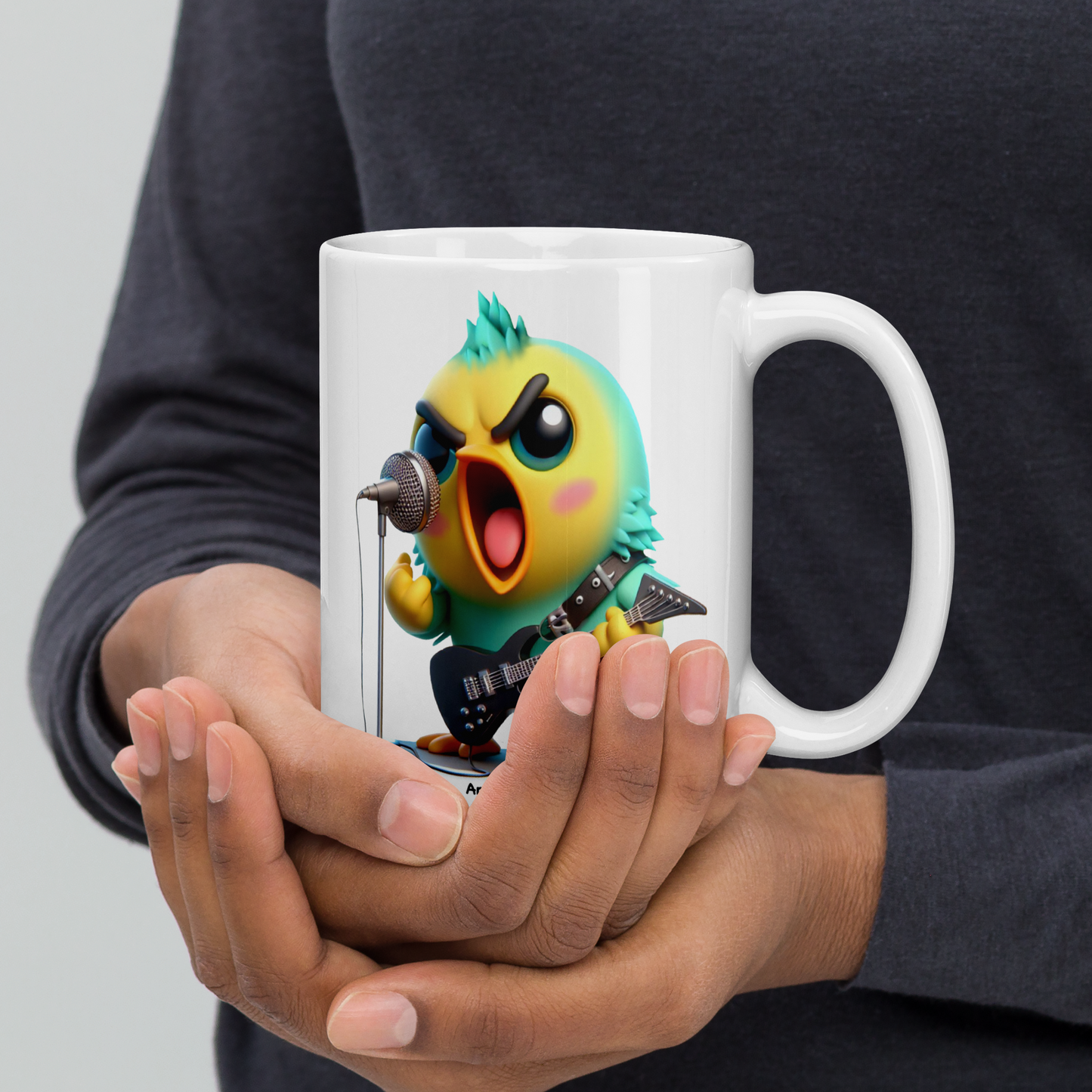 Angry Critters - Parakeet with an Axe, White glossy mug