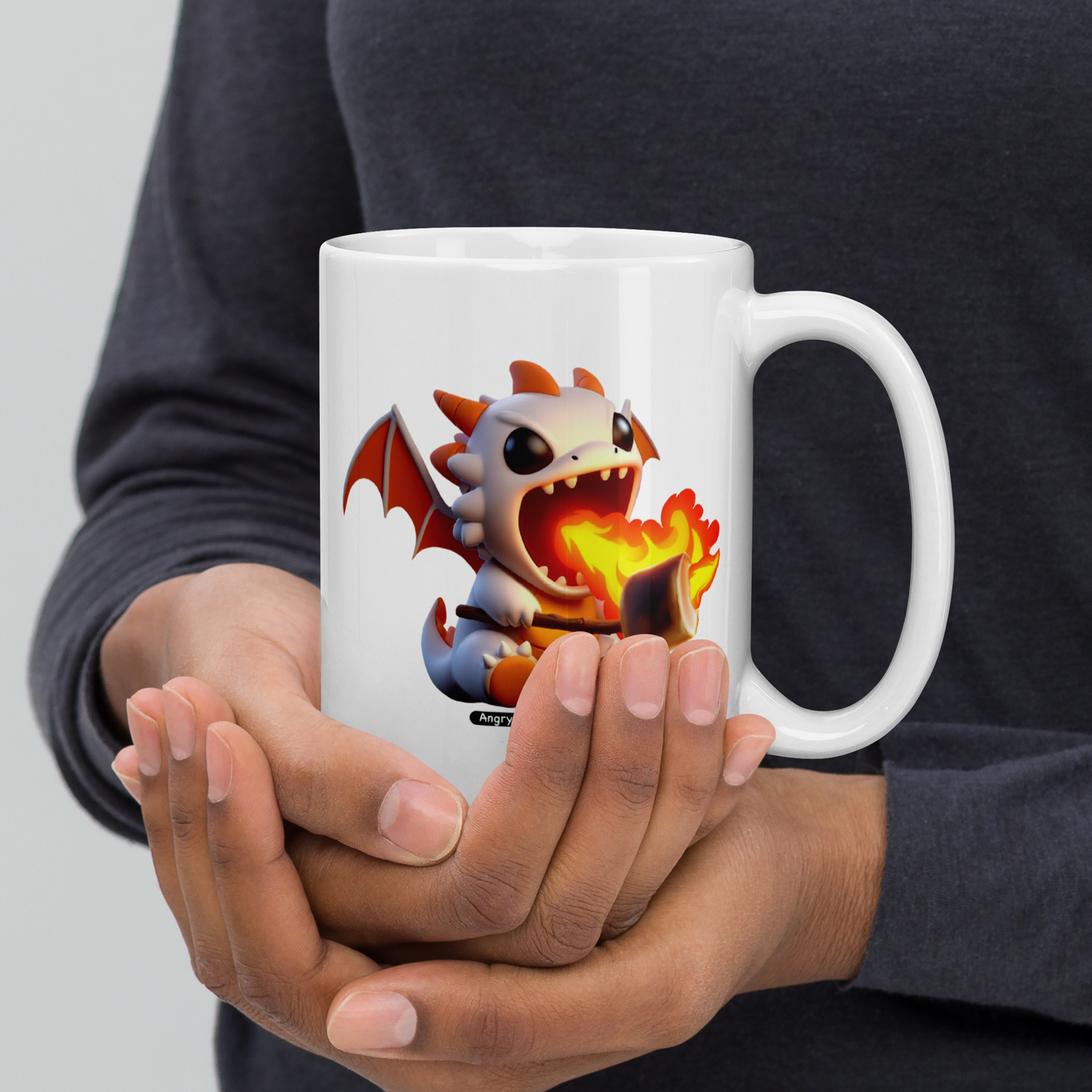 Angry Critters - Dragon Toasting Marshmallow, White glossy mug