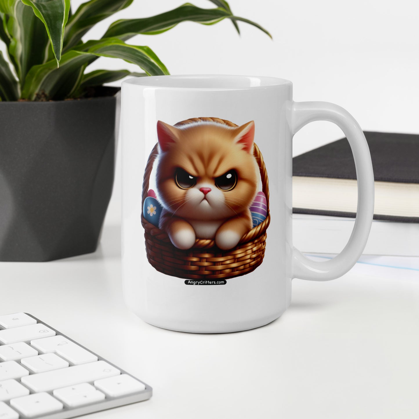 Angry Critters - Kitten in Easter Basket White glossy mug