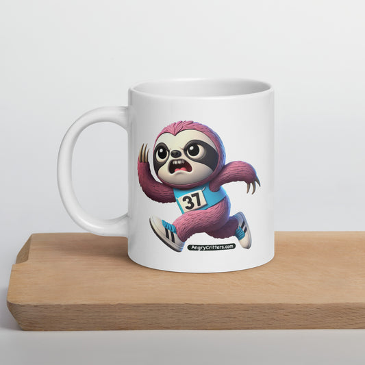 Angry Critters - Running Sloth, White glossy mug