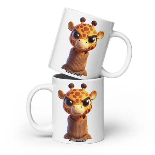 Angry Critters - Giraffe in Turtleneck White glossy mug