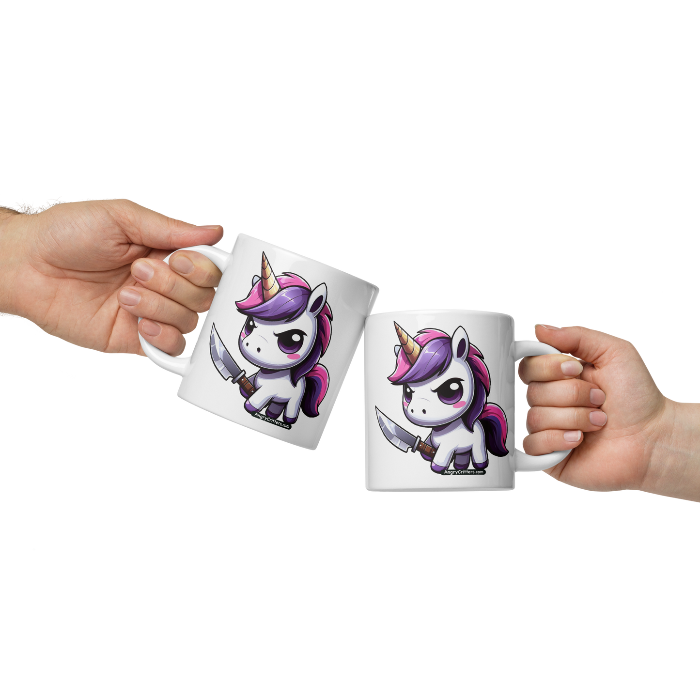 Angry Critters - Unicorn with a Blade, White glossy mug