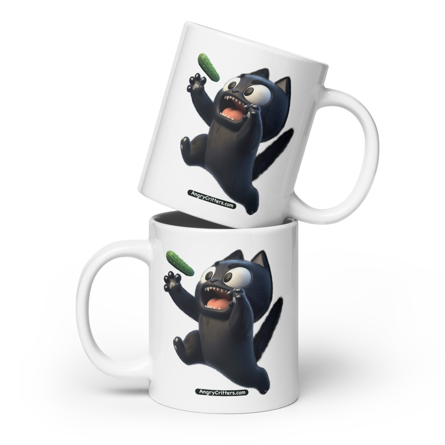 Angry Critters - Black Cat Scare, White glossy mug