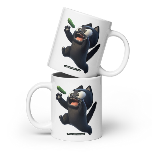 Angry Critters - Black Cat Scare, White glossy mug