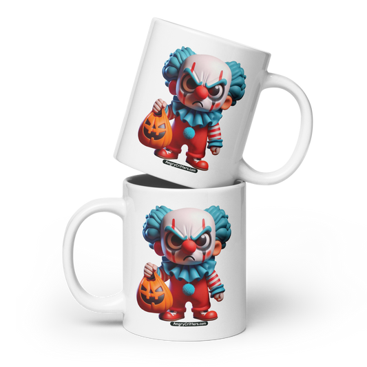 Angry Critters - Halloween Clown Blue, White glossy mug