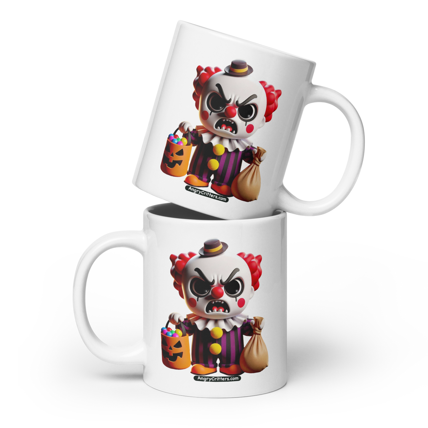 Angry Critters - Halloween Clown Red, White glossy mug