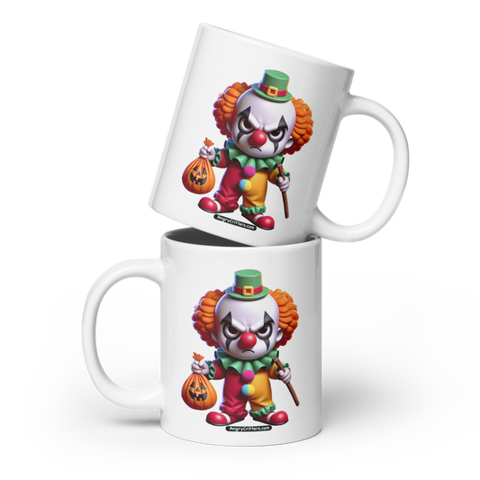 Angry Critters - Halloween Clown Orange, White glossy mug