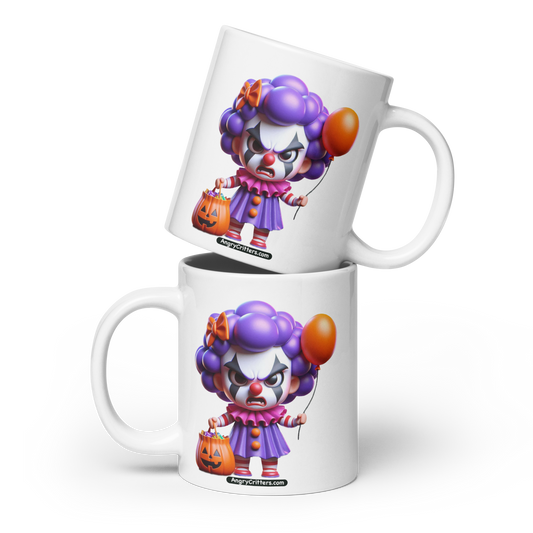 Angry Critters - Halloween Clown Purple, White glossy mug