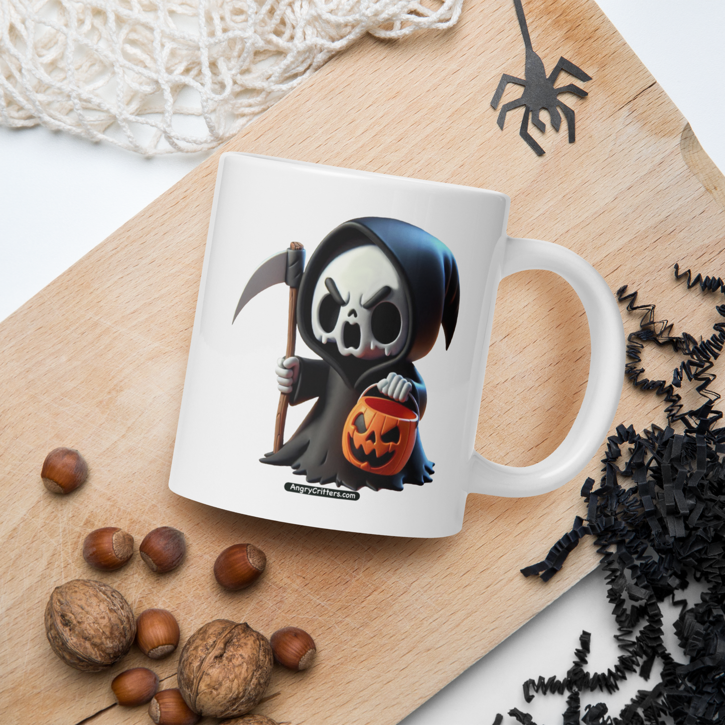 Angry Critters - Grim Reaper, White glossy mug