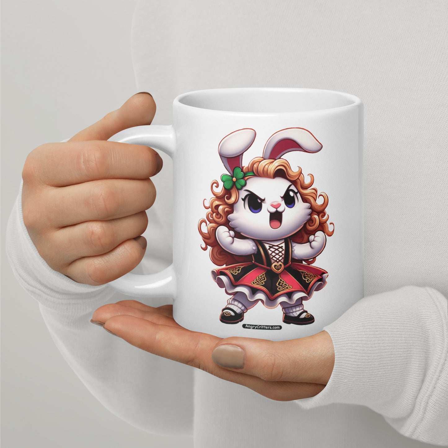 Angry Critters - Bunny Irish Dancer White glossy mug