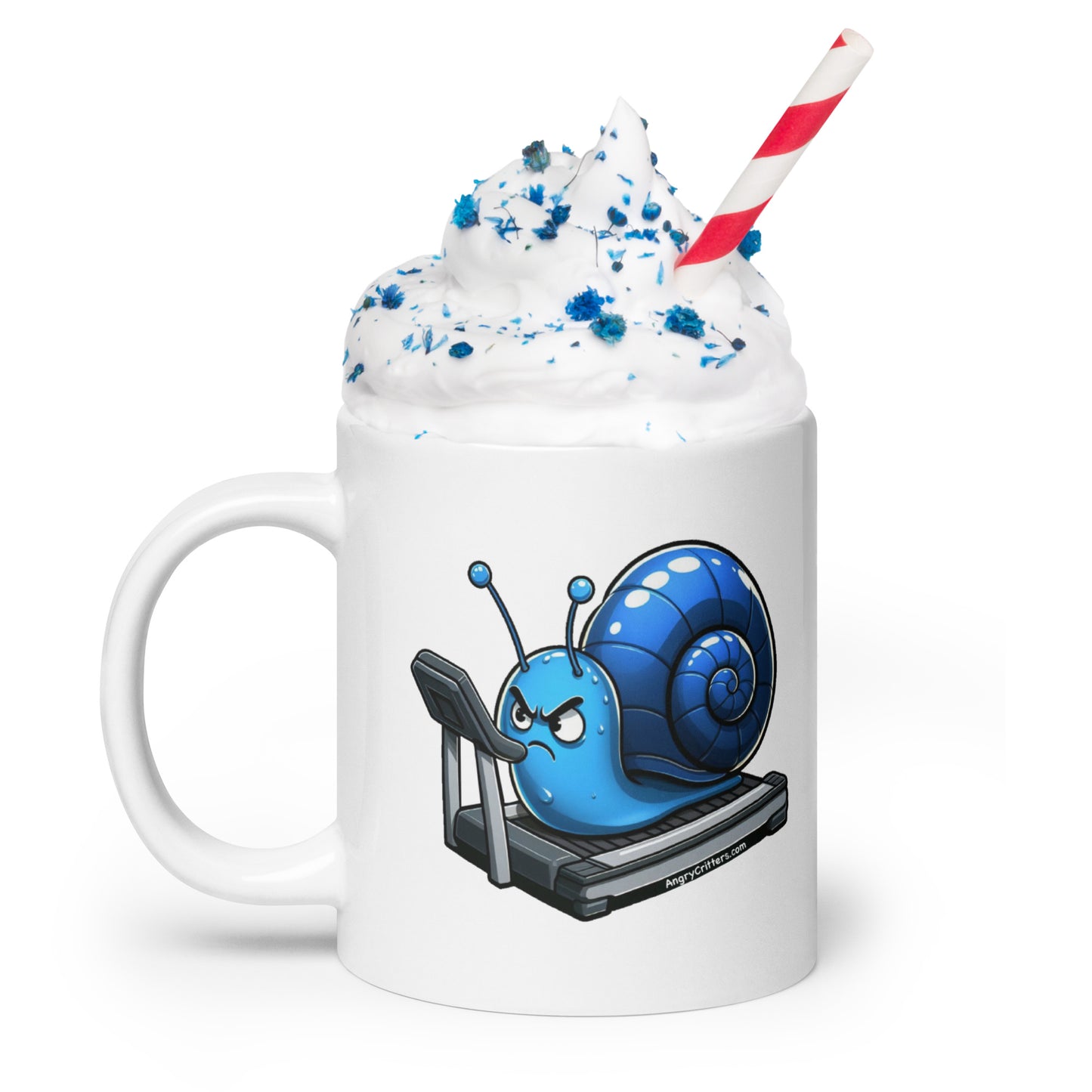 Angry Critters - Snail on a Treadmill White glossy mug