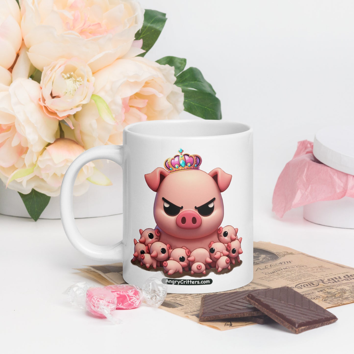 Angry Critters - Mother’s Day Pig with Piglets White glossy mug