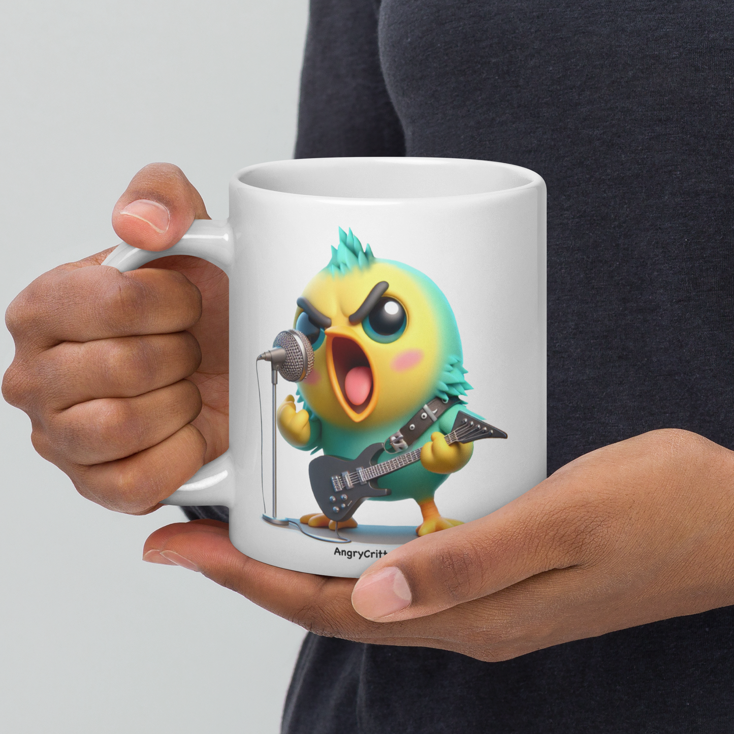 Angry Critters - Parakeet with an Axe, White glossy mug