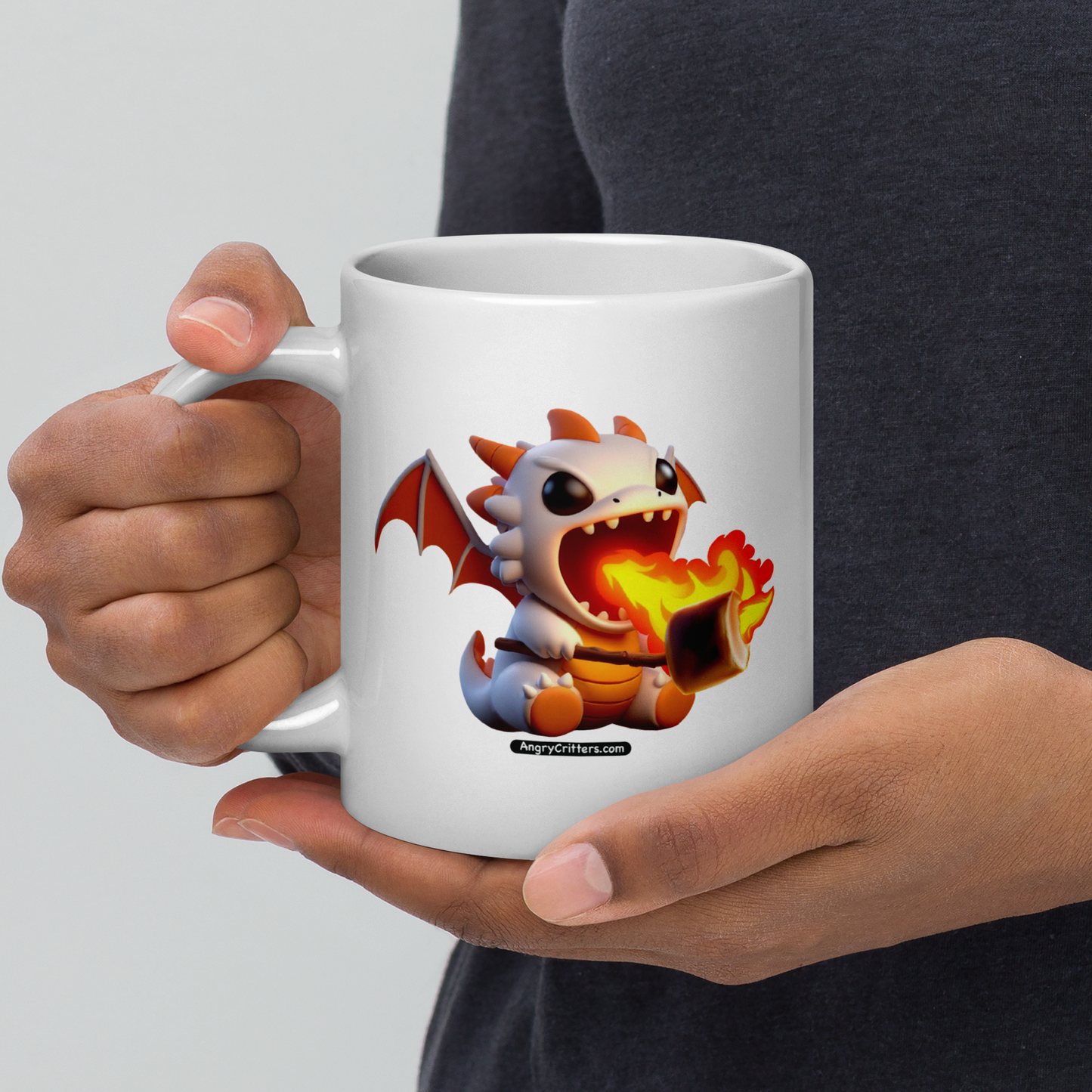 Angry Critters - Dragon Toasting Marshmallow, White glossy mug