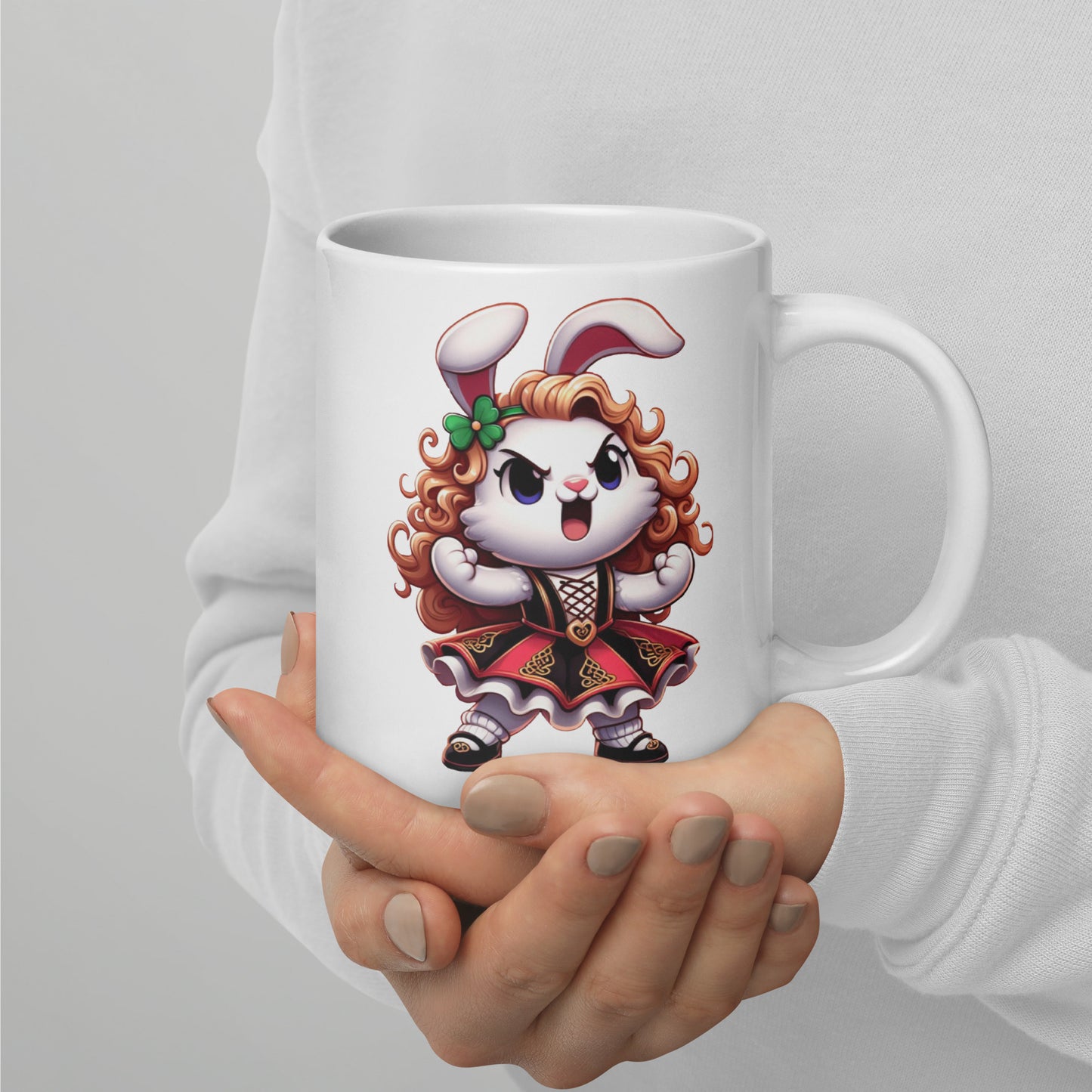 Angry Critters - Bunny Irish Dancer White glossy mug