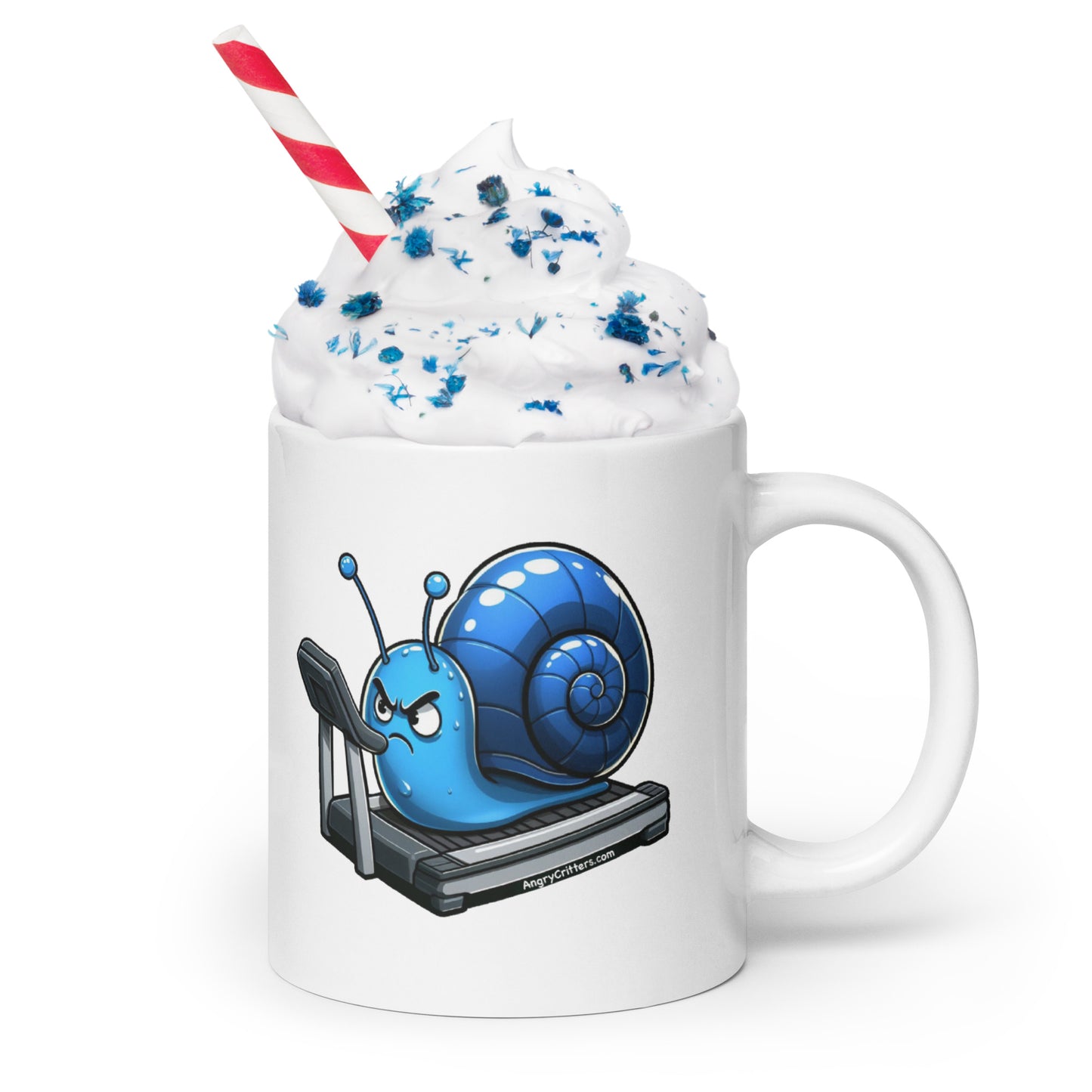 Angry Critters - Snail on a Treadmill White glossy mug