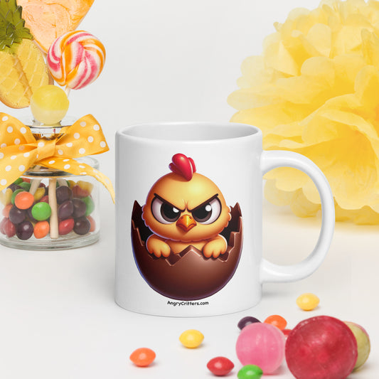 Angry Critters - Chick in Chocolate Egg White glossy mug