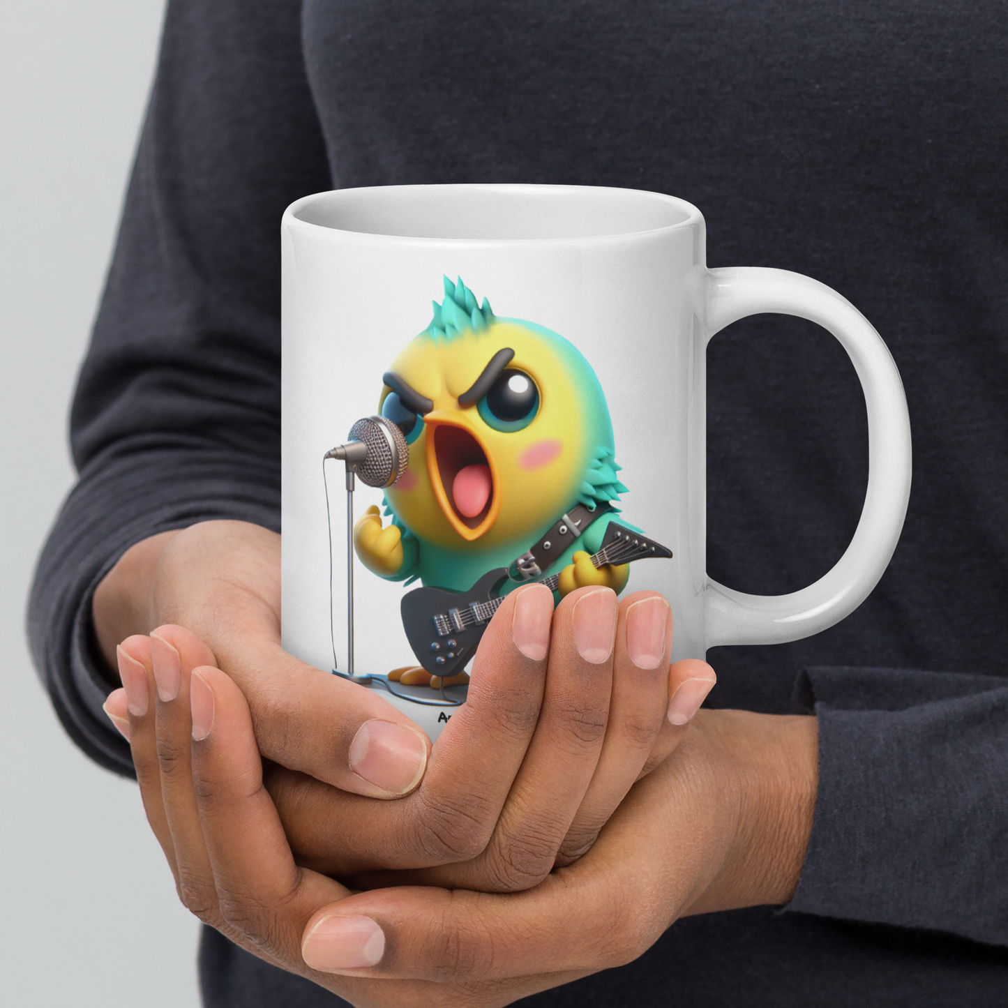 Angry Critters - Parakeet with an Axe, White glossy mug