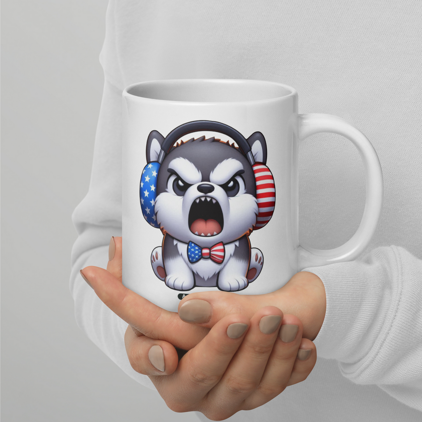 Angry Critters - American Husky, White glossy mug