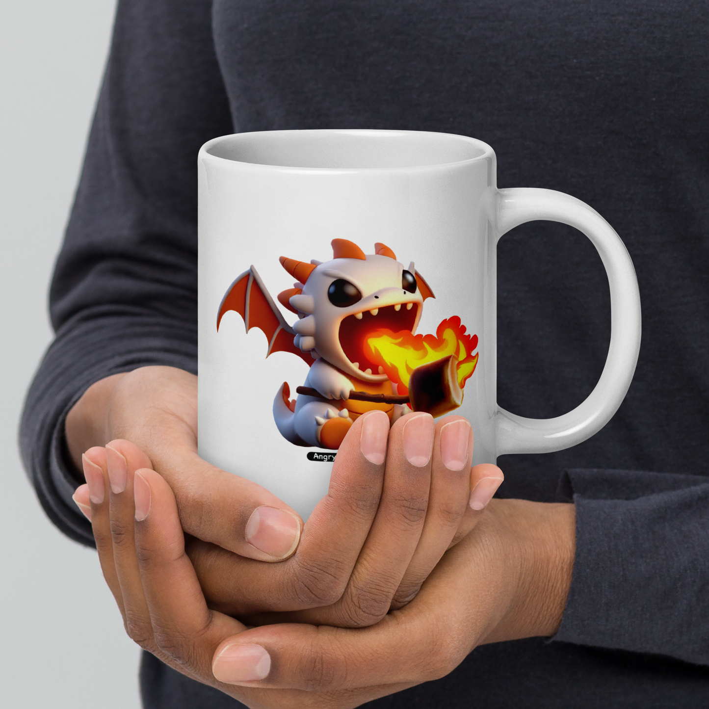 Angry Critters - Dragon Toasting Marshmallow, White glossy mug