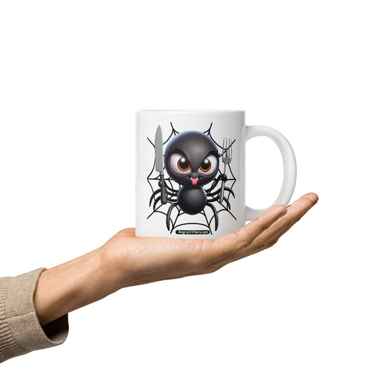 Angry Critters - Black Widow Spider, White glossy mug