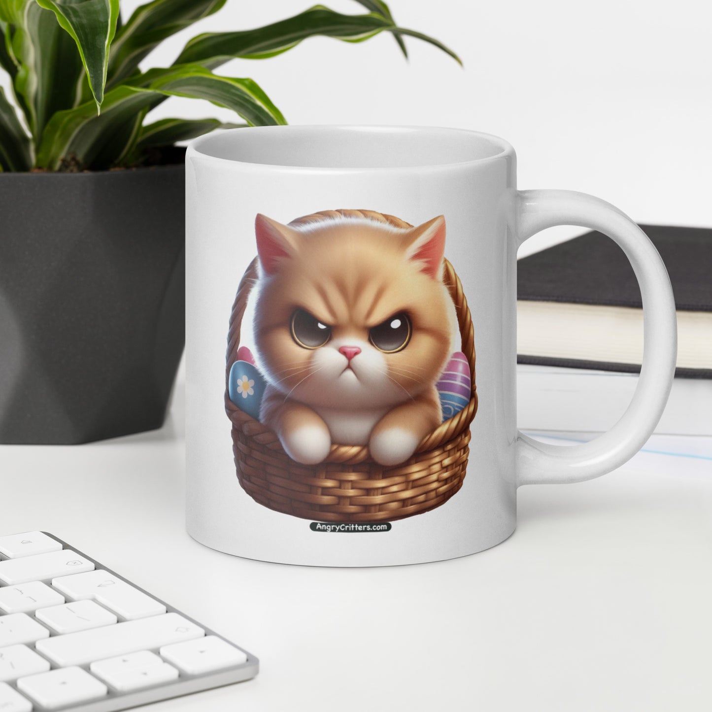 Angry Critters - Kitten in Easter Basket White glossy mug