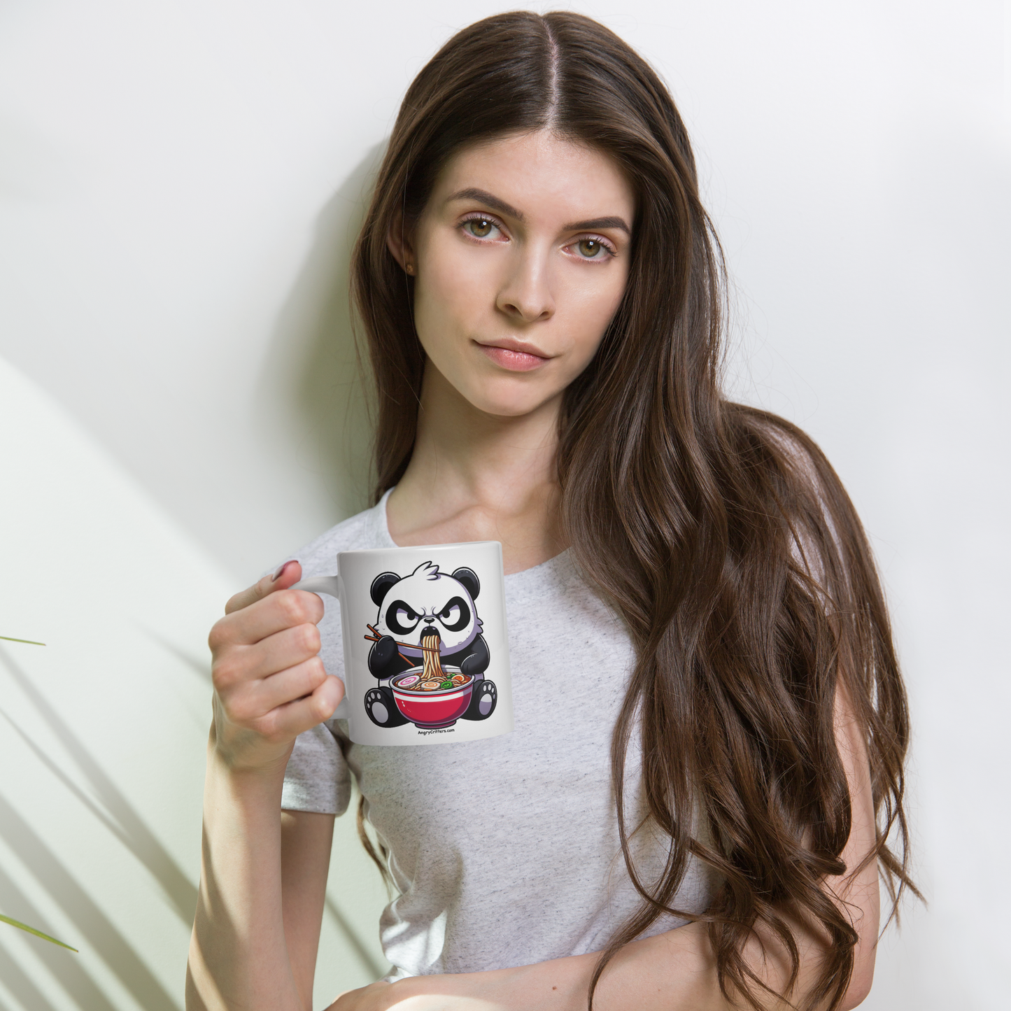 Angry Critters - Panda Eating Ramen, White glossy mug