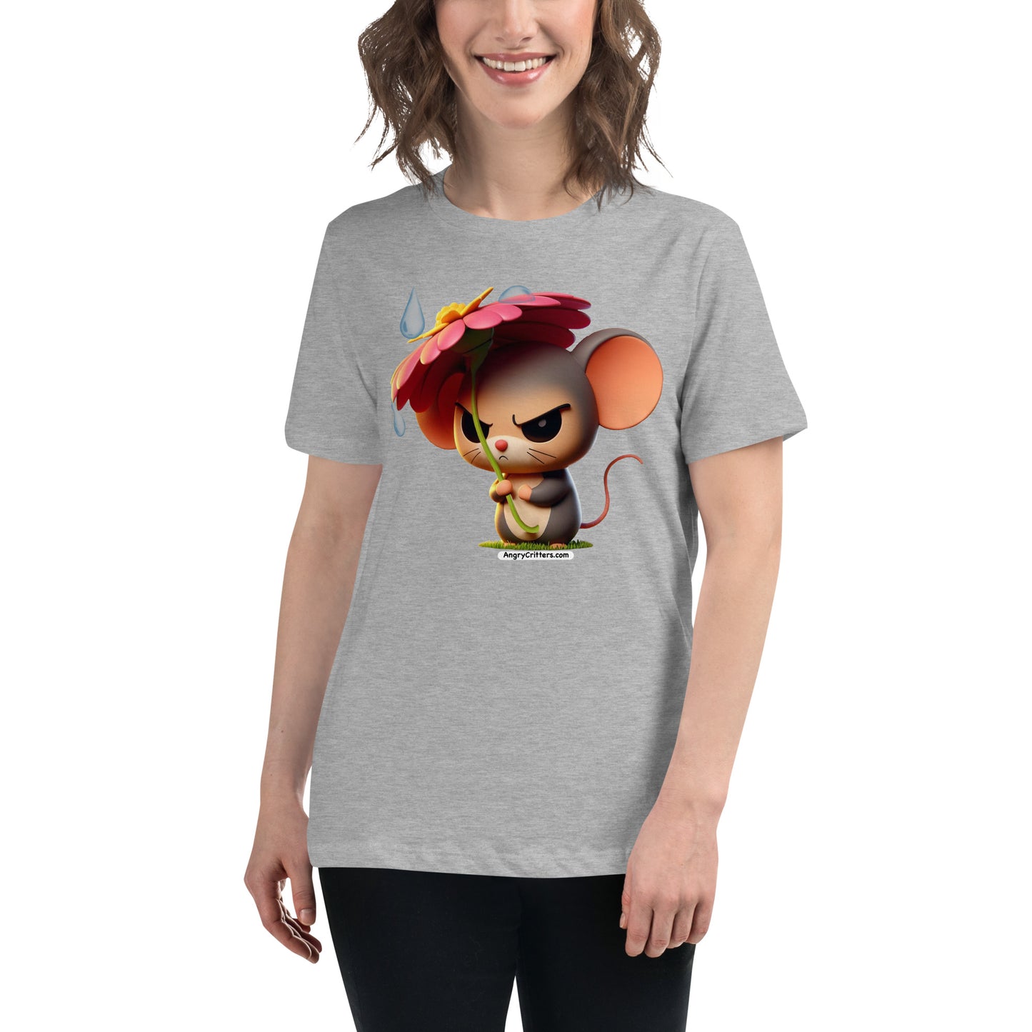 Angry Critters - Mouse with Flower Umbrella Women's Relaxed T-Shirt