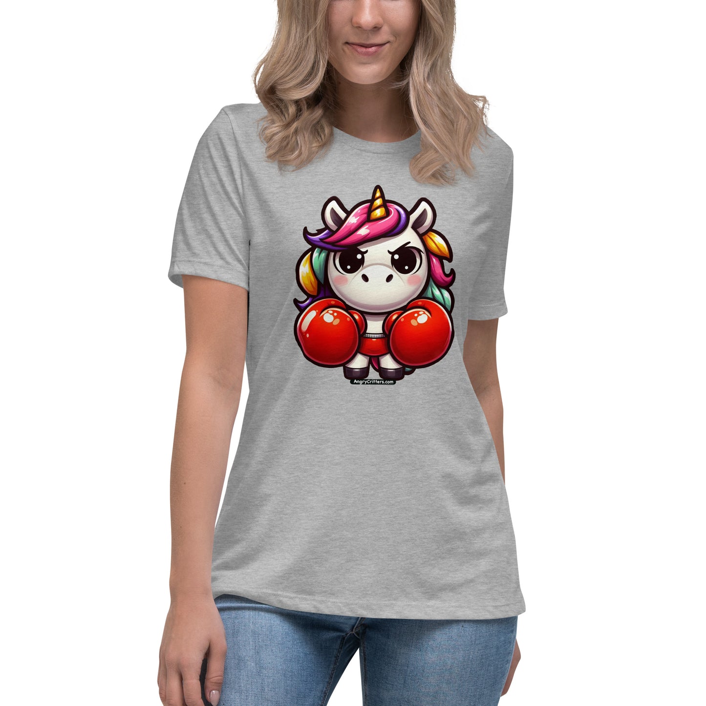 Angry Critters - Unicorn in Boxing Gloves Women's Relaxed T-Shirt