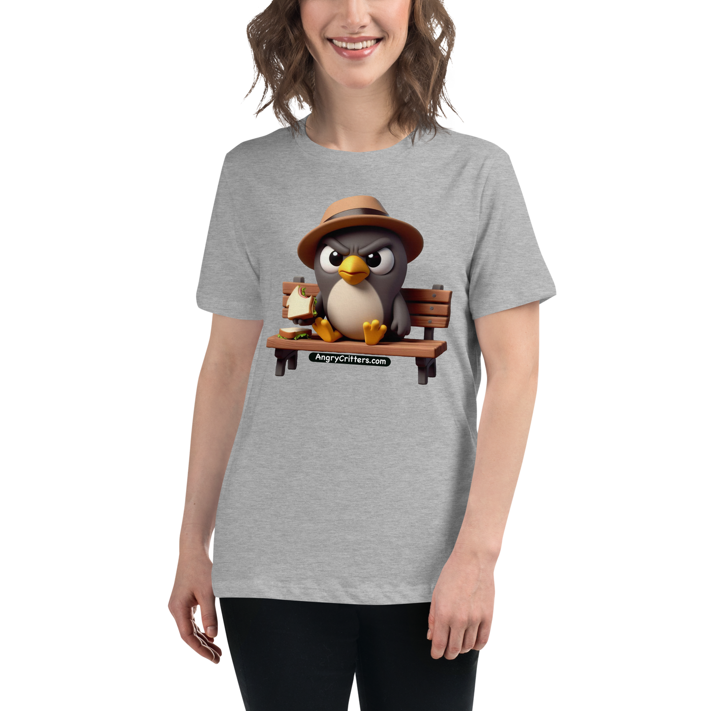 Angry Critters - Pigeon Feeding Himself, Women's Relaxed T-Shirt