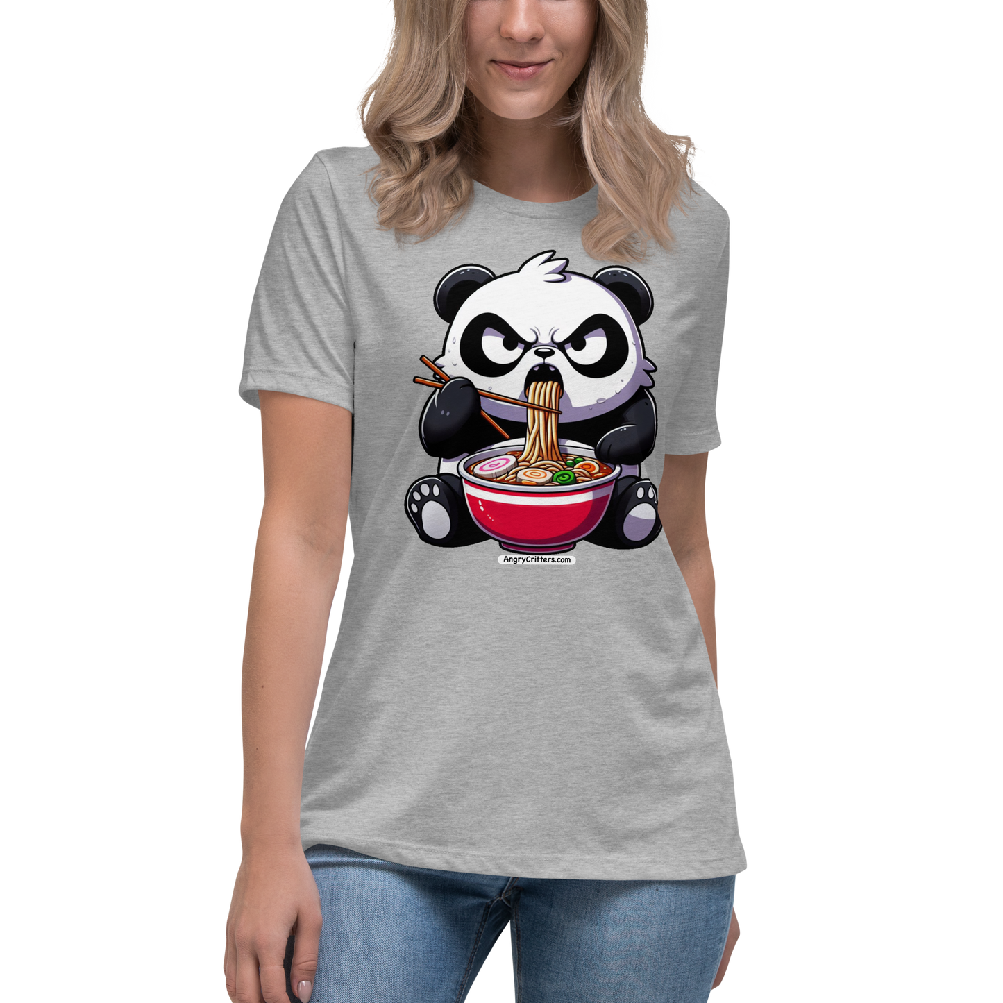 Angry Critters - Panda Eating Ramen, Women's Relaxed T-Shirt