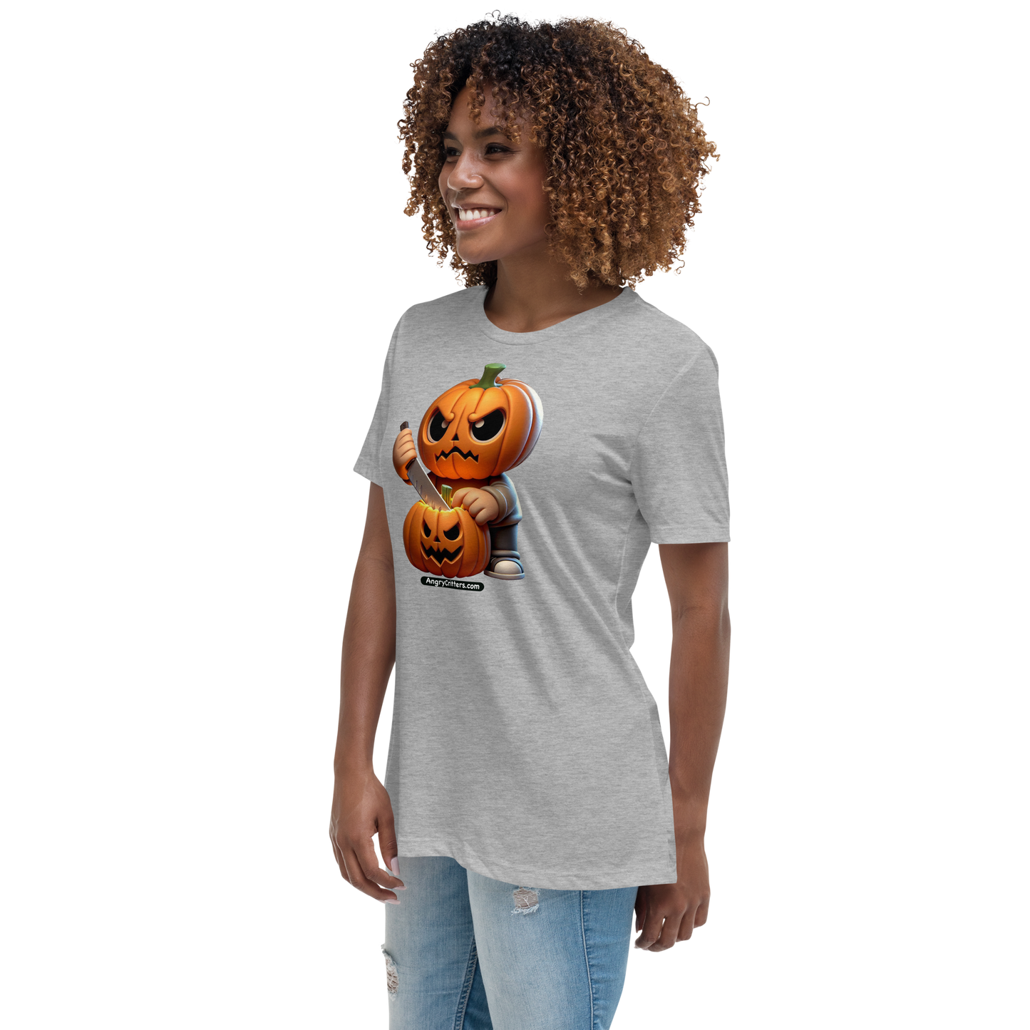 Angry Critters - Jack Carving Pumpkin, Women's Relaxed T-Shirt