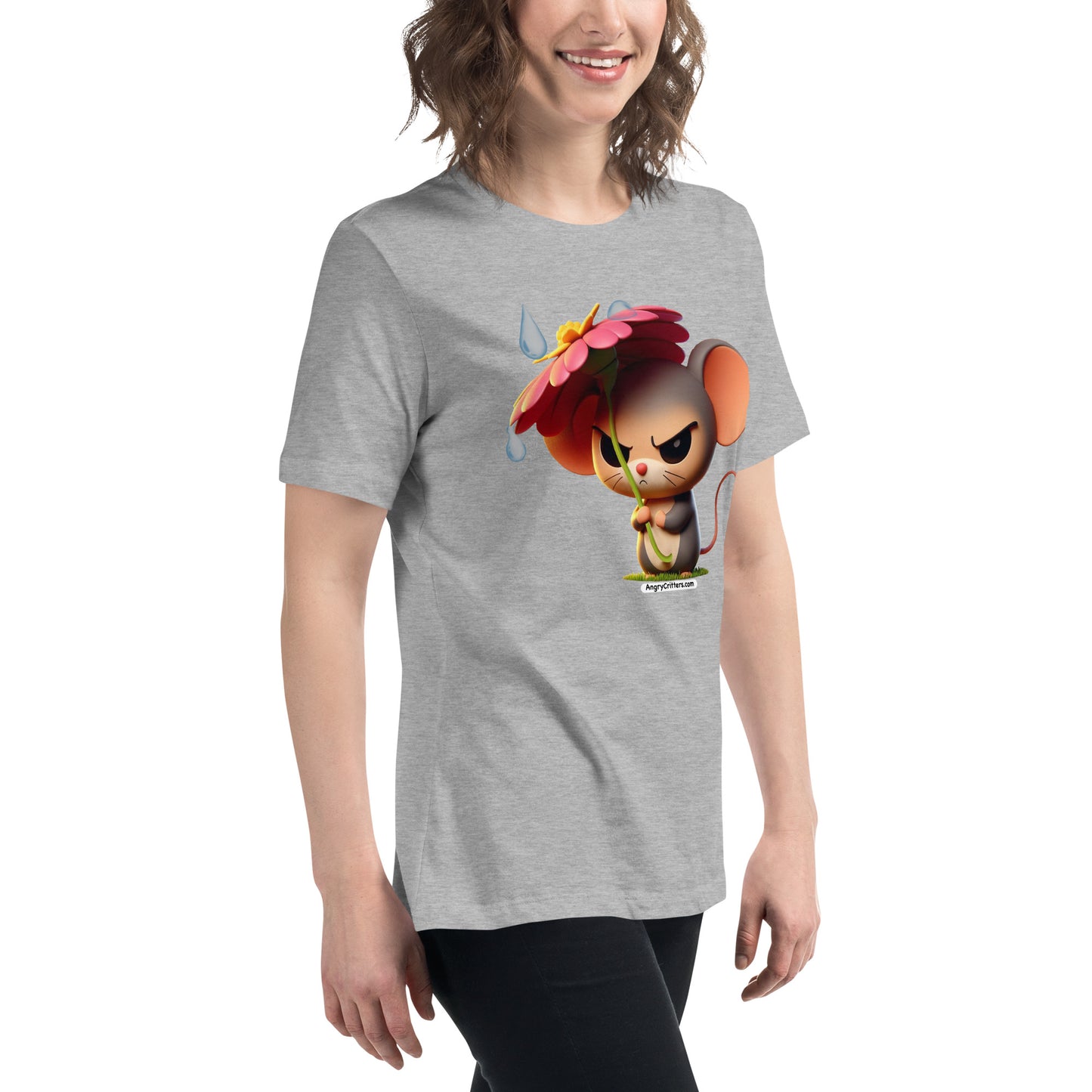 Angry Critters - Mouse with Flower Umbrella Women's Relaxed T-Shirt