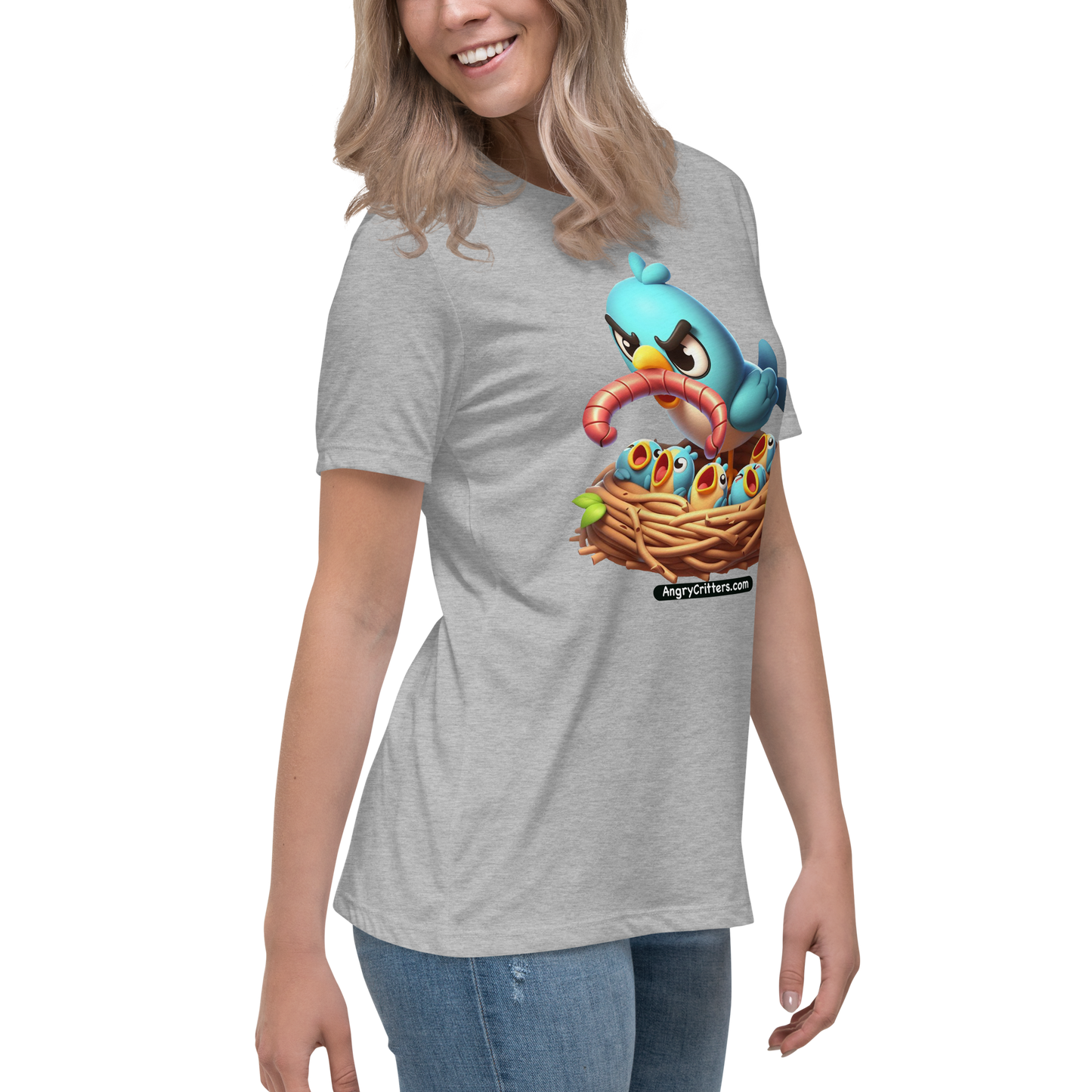 Angry Critters - Mom Bird with Baby Birds, Women's Relaxed T-Shirt