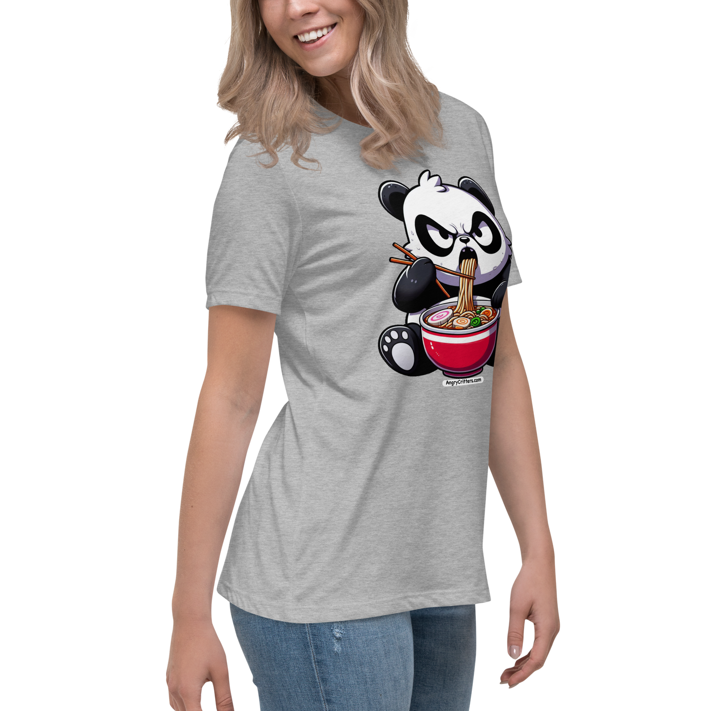 Angry Critters - Panda Eating Ramen, Women's Relaxed T-Shirt