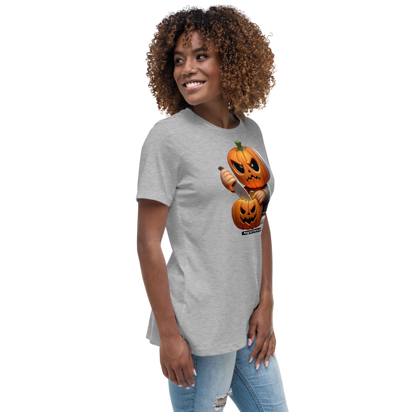 Angry Critters - Jack Carving Pumpkin, Women's Relaxed T-Shirt