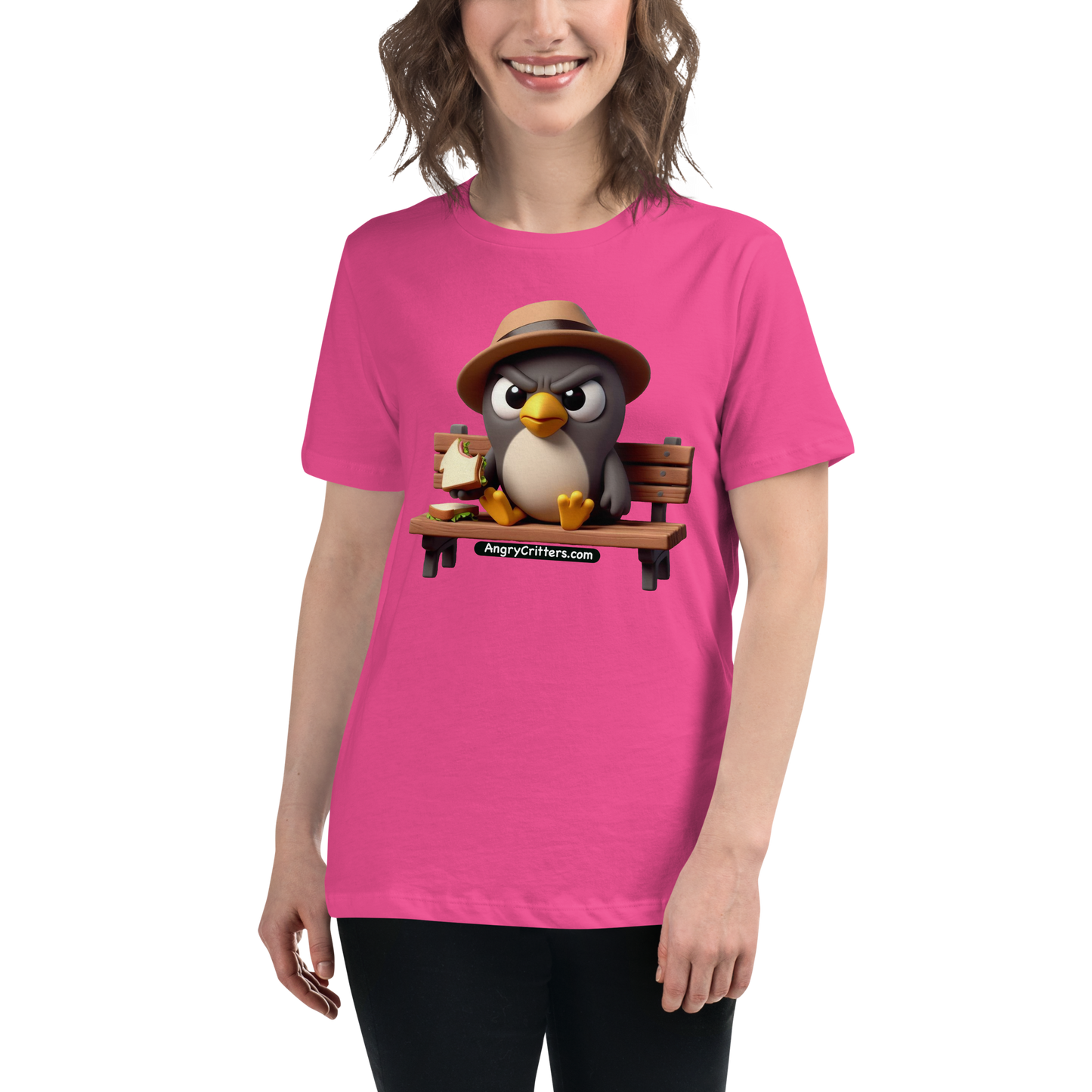 Angry Critters - Pigeon Feeding Himself, Women's Relaxed T-Shirt