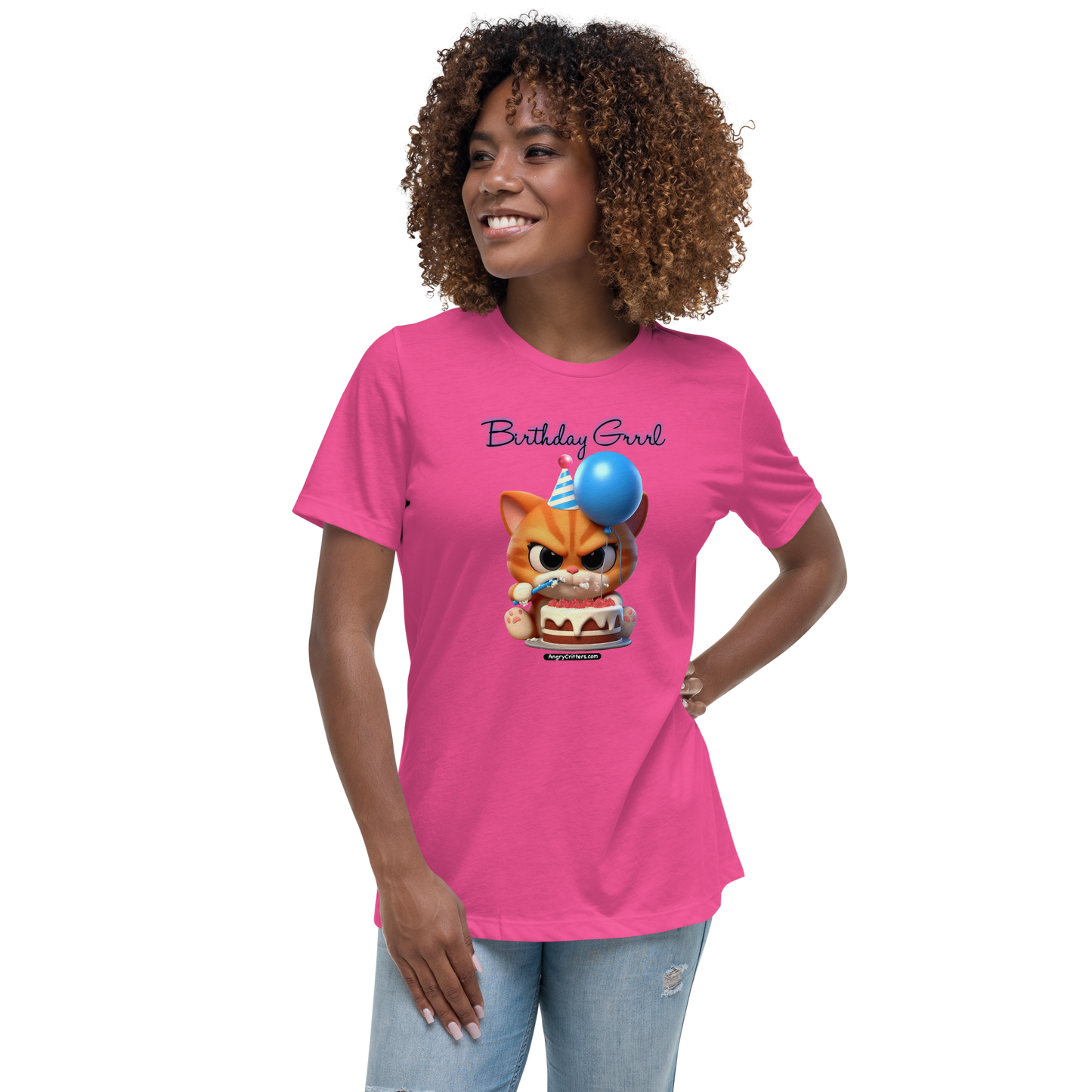 Angry Critters - Birthday Grrrl, Orange Kitty, Women's Relaxed T-Shirt