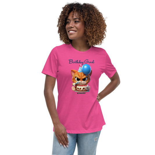 Angry Critters - Birthday Grrrl, Orange Kitty, Women's Relaxed T-Shirt