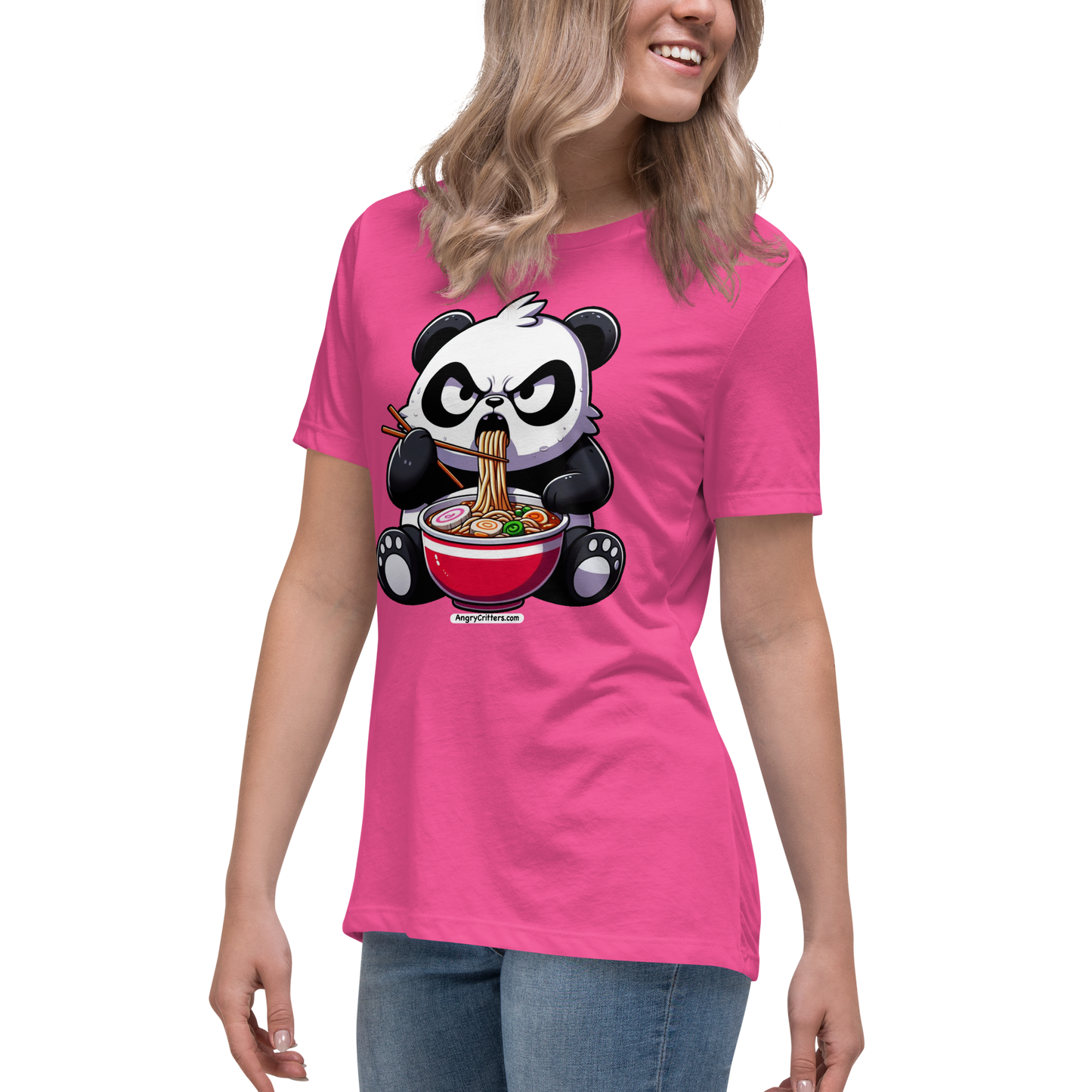 Angry Critters - Panda Eating Ramen, Women's Relaxed T-Shirt